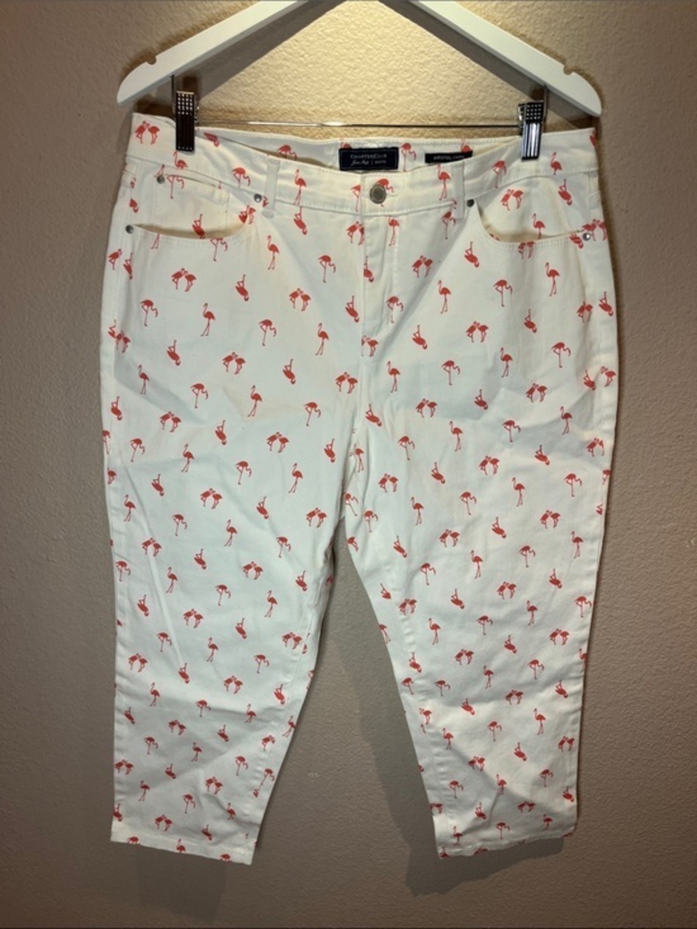 Charter Club Women’s White Denim Capri Pants Flamingos 16P Petite